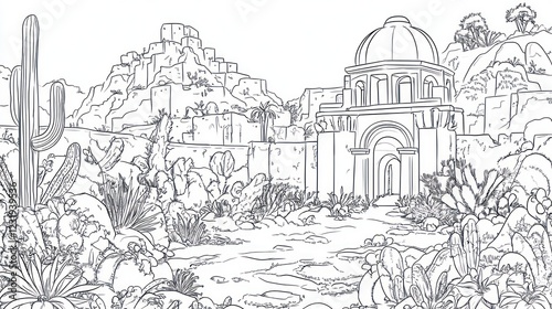 Wallpaper Mural Desert Ruins, Ancient Temple, Oasis Path, Background Hills, Coloring Book Torontodigital.ca