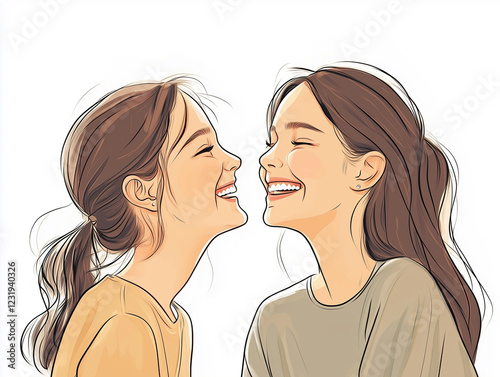 other and daughter laughing together, both in soft colors,