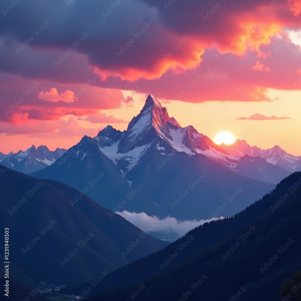 wispy clouds drift over mountain peaks at sunset, nature, clouds, scenery wispy clouds drift over mountain peaks at sunset, nature, clouds, scenery
