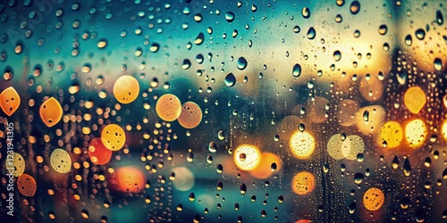 Retro photo: Rainy day's atmospheric mood captured through a vintage windowpane, water droplets clinging to the glass.