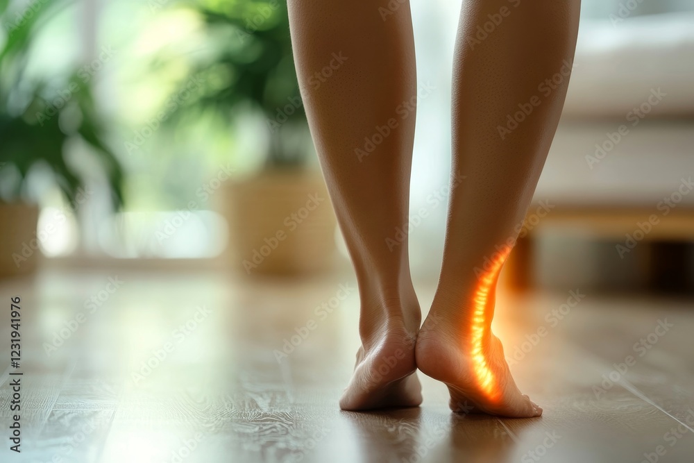 Muscle pain or leg pain, suffer asian young woman, girl hand massaging brawn leg calf muscle cramps or spasm, trauma from inflammation of tendon at calves while standing at home. Health care Muscle pain or leg pain, suffer asian young woman, girl hand massaging brawn leg calf muscle cramps or spasm, trauma from inflammation of tendon at calves while standing at home. Health care