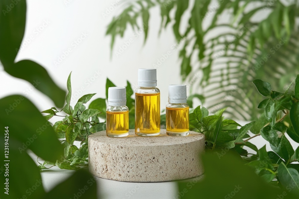 A picture of three oil bottles sitting on a table, ready for use A picture of three oil bottles sitting on a table, ready for use