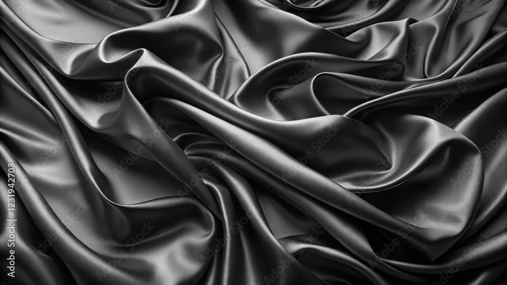 Fototapeta premium Dark Gray Silk Fabric Draped in Elegant, Luxurious Waves and Soft Folds, Showing Smooth Texture and Subtle Sheen