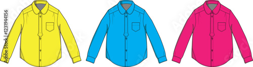 Kids Long Sleeve Button Down Shirts Fashion Flat Sketches