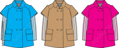 Stylish Short Sleeve Double Breasted Coats Fashion Design Illustrations