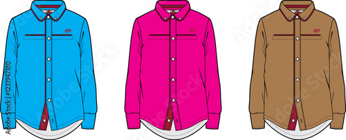 Long Sleeve Button Down Shirt Design Template Fashion Flat Sketches
