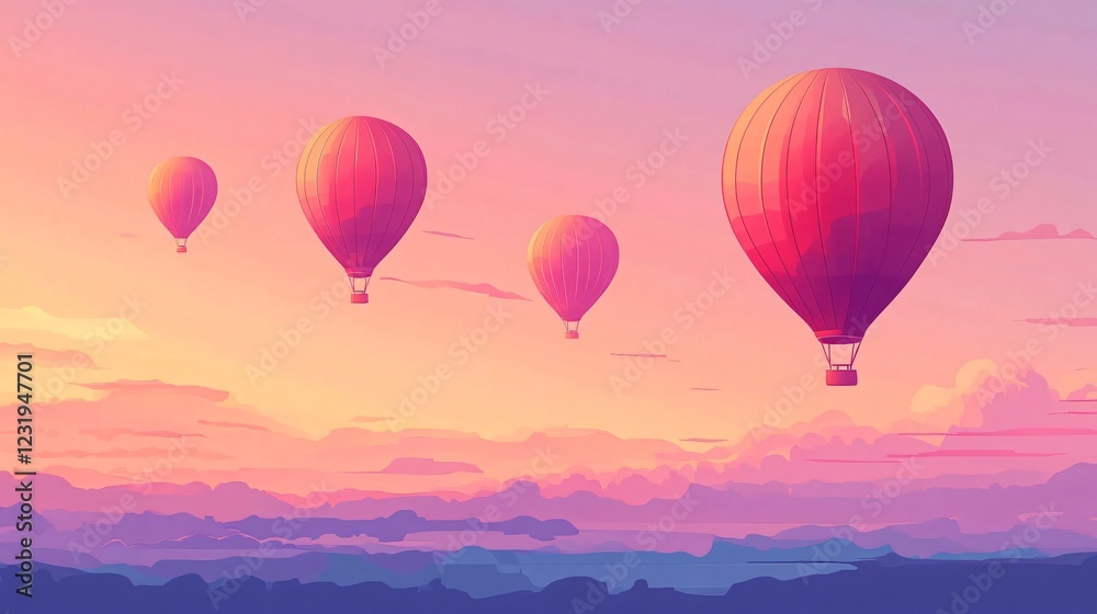 Fototapeta premium Vibrant Evening Sky Hot Air Balloons for Creative Designs