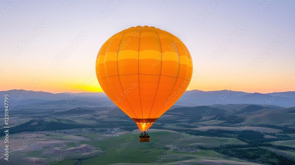 Obraz premium Orange Hot Air Balloon at Sunrise Over Rolling Hills