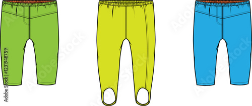 Kids Leggings Fashion Design Template Green Yellow Blue