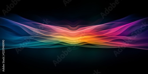 Vibrant rainbow color burst with translucent rays creating depth against a pure black background