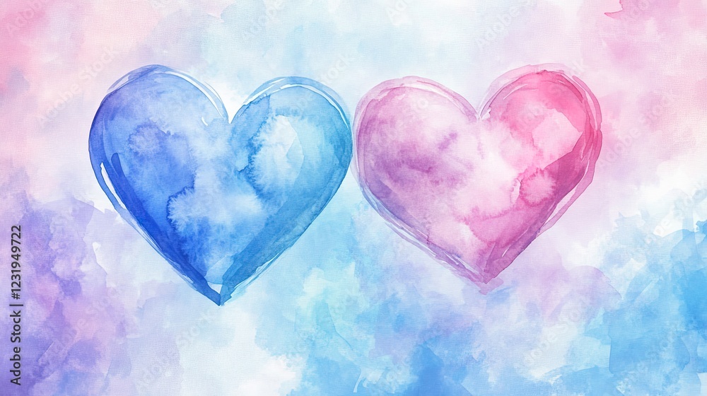 Obraz premium Watercolor Hearts Soft Blue Hues for Romantic Designs