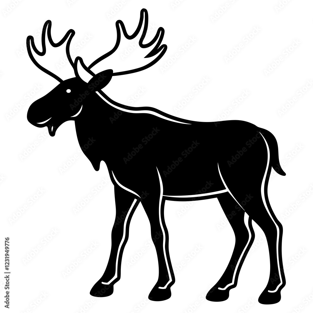 Obraz premium Cute Silhouette of a Moose line art vector cartoon illustration