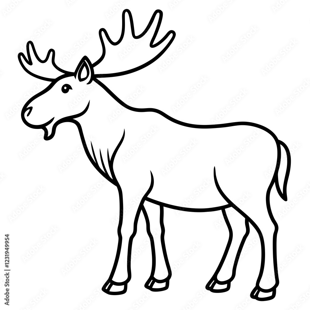 Cute Silhouette of a Moose line art vector cartoon illustration Cute Silhouette of a Moose line art vector cartoon illustration
