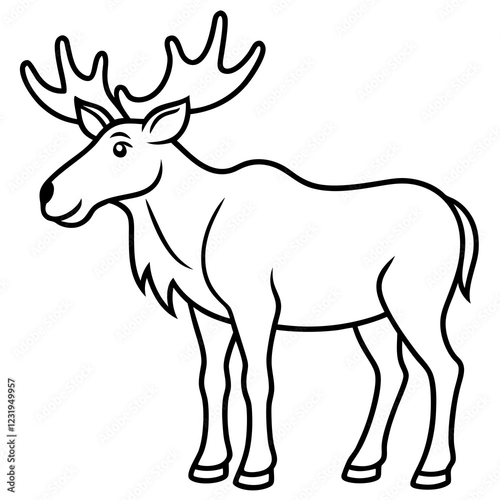 Cute Silhouette of a Moose line art vector cartoon illustration Cute Silhouette of a Moose line art vector cartoon illustration