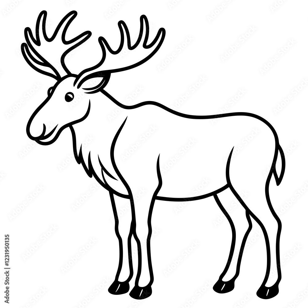 Cute Silhouette of a Moose line art vector cartoon illustration Cute Silhouette of a Moose line art vector cartoon illustration