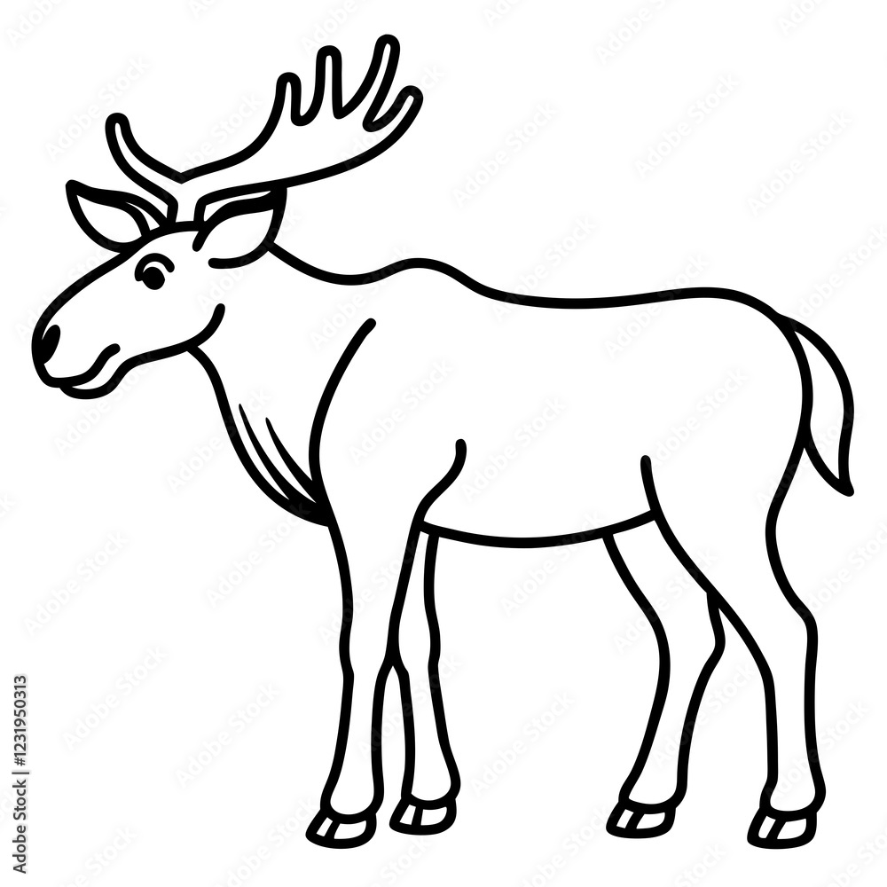 Cute Silhouette of a Moose line art vector cartoon illustration