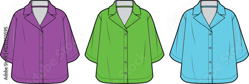 Trendy Oversized Button-Down Shirts Fashion Flat Sketches