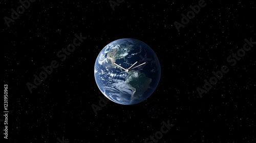 Earth clock, space background, time concept, website banner