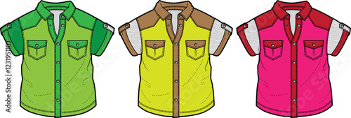 Colorful Short Sleeve Western Style Shirts Fashion Design Illustration
