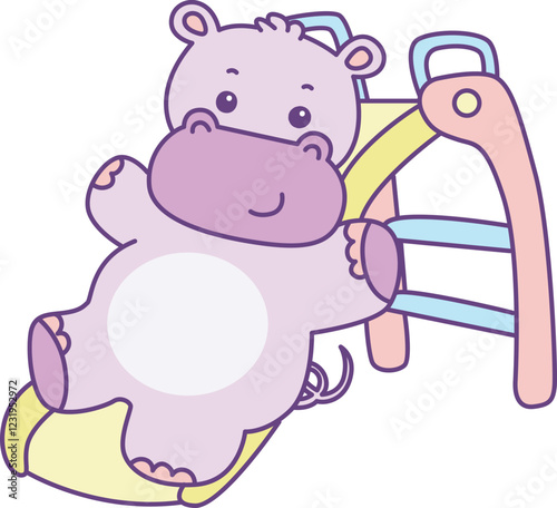 Cute hippo vector icon. Funny baby hippo animal series stock illustration. life of fluffy hippo designs.