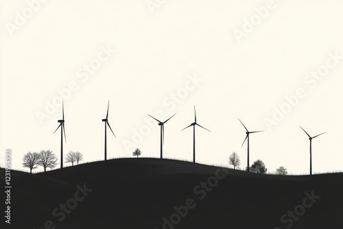 Abstract windmill farm with minimalistic silhouettes, 