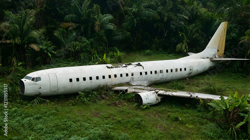 Wallpaper Mural Crashed airplane in jungle; overgrown vegetation. Stock photo Torontodigital.ca