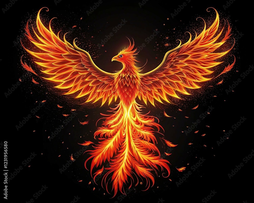 Fire phoenix concept on black background Fire phoenix concept on black background
