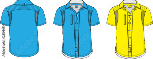 Men's Short Sleeve Button Down Shirt Fashion Design Flat Sketch
