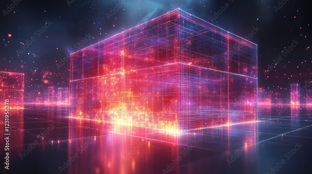 A vibrant, futuristic digital landscape featuring glowing, interconnected cubes showcasing neon colors and abstract patterns. A vibrant, futuristic digital landscape featuring glowing, interconnected cubes showcasing neon colors and abstract patterns.