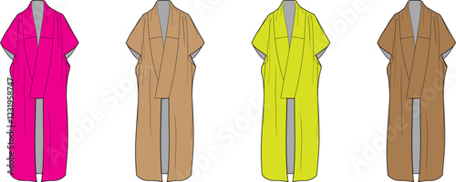 Stylish Long Kimono Cardigan Fashion Design Flat Sketches