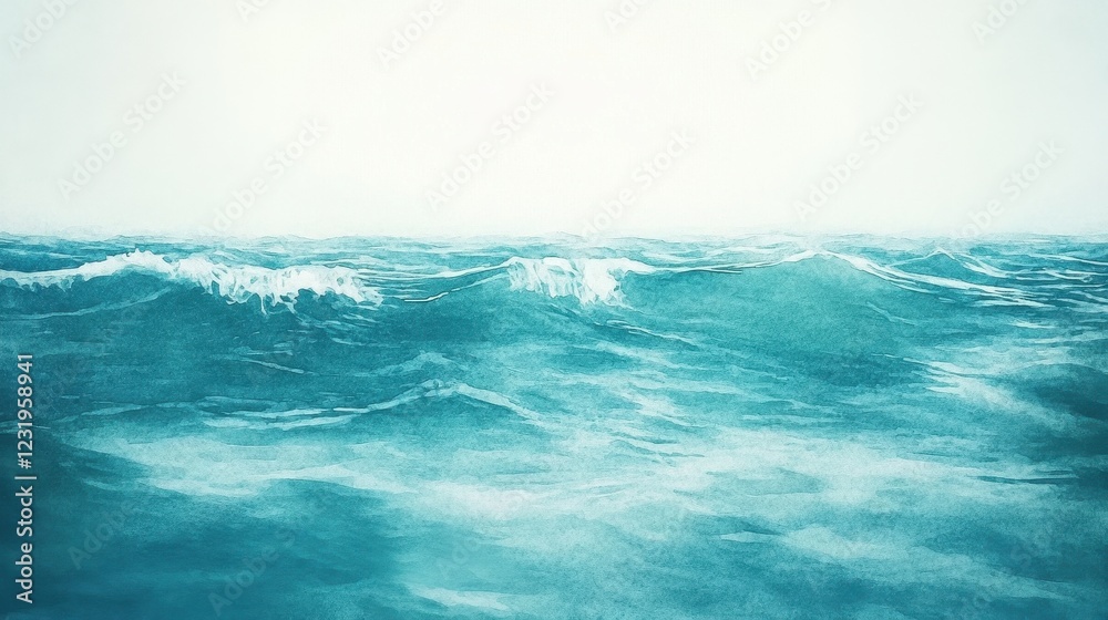 Watercolor Painting Of Ocean Waves And Sky Watercolor Painting Of Ocean Waves And Sky