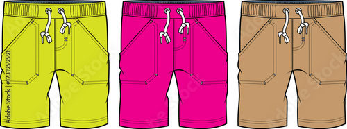 Kids Summer Shorts Design Template Flat Sketch