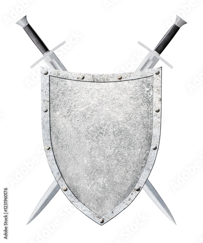 metal shield with two crossed swords isolated on white