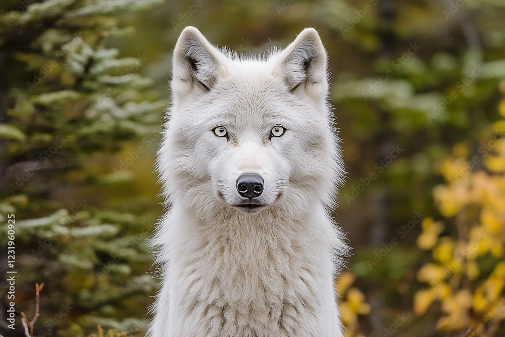 Majestic Arctic Wolf Close-up Portrait in its Natural Wilderness Habitat, Observing the Viewer Majestic Arctic Wolf Close-up Portrait in its Natural Wilderness Habitat, Observing the Viewer