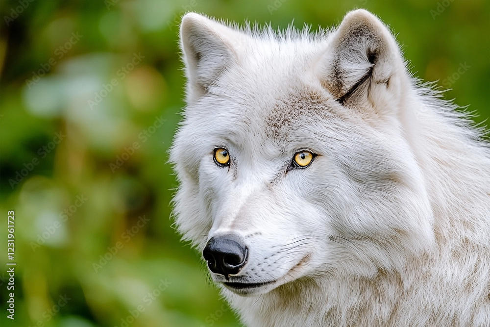 Captivating Close-Up of an Arctic Wolf Showcasing its Intense Yellow Gaze and Pure White Fur Captivating Close-Up of an Arctic Wolf Showcasing its Intense Yellow Gaze and Pure White Fur