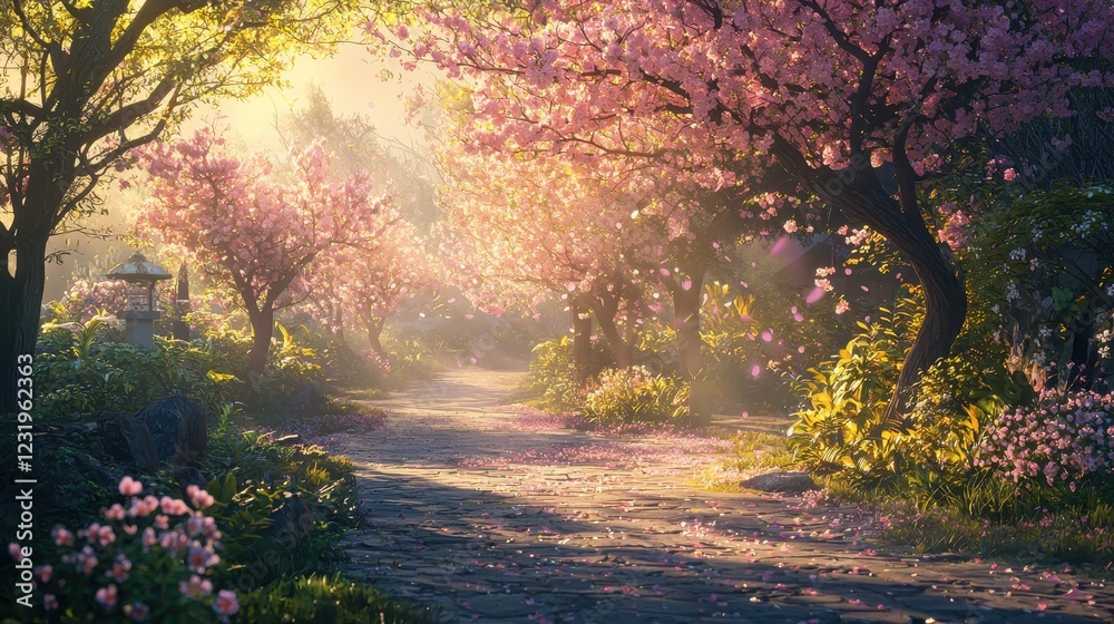 Blossoming Cherry Trees in Summer Sun Blossoming Cherry Trees in Summer Sun