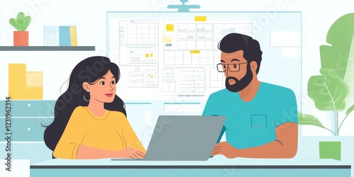 Hispanic supervisor and Indian engineer coordinating factory tasks, with detailed plans on their laptop screen