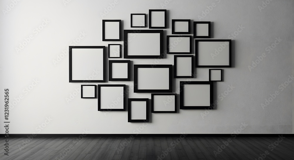 Modern Gallery Wall of Empty Picture Frames Mockup Modern Gallery Wall of Empty Picture Frames Mockup