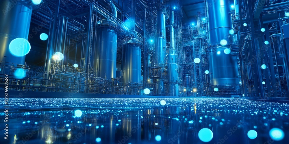 Obraz premium Hybrid hydrogen facility, balancing blue, green, and grey production for diverse energy applications