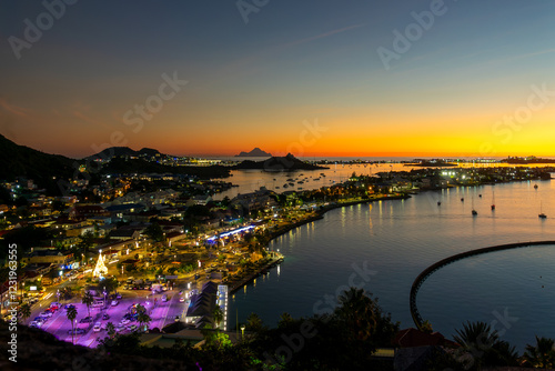 View at night of  the harbor and the bay of Marigot in the Caribbean island of Saint Martin (Sint Maarten), French West Indies