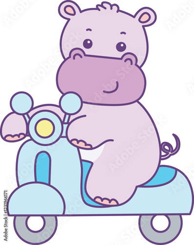 Cute hippo vector icon. Funny baby hippo animal series stock illustration. life of fluffy hippo designs.