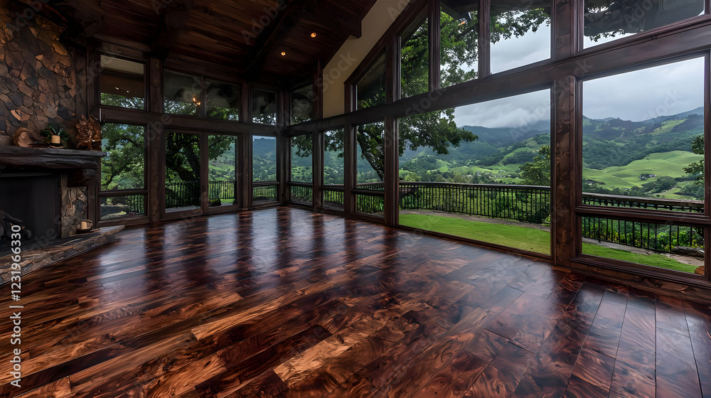 Mountain view luxury home interior, hardwood floor Mountain view luxury home interior, hardwood floor