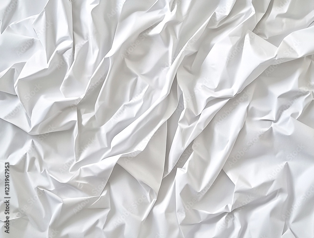 Top View of a White Crumpled Paper Texture with Soft Folds and Shadows Top View of a White Crumpled Paper Texture with Soft Folds and Shadows