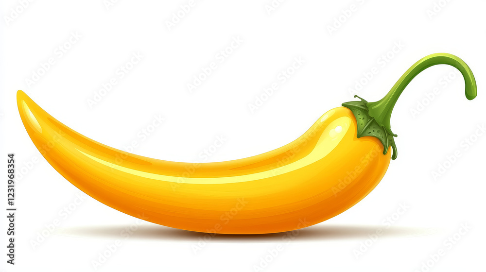 Yellow chili pepper, hot spicy plant pod, paprika cayenne with green stem vector realistic illustration isolated on white background. Chopped ripe vegetable with shadow Yellow chili pepper, hot spicy plant pod, paprika cayenne with green stem vector realistic illustration isolated on white background. Chopped ripe vegetable with shadow