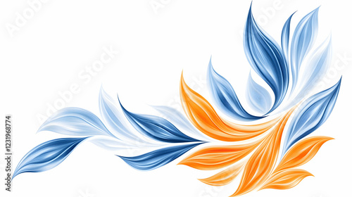 Abstract blue and orange floral corner design; white background; decorative; website design