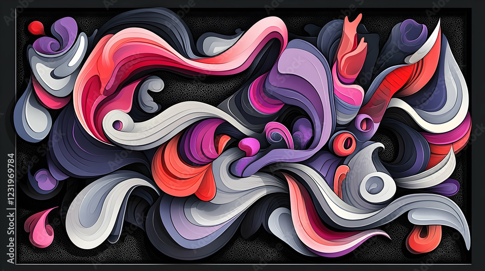 Fototapeta premium Abstract colorful swirls art, dark background, digital illustration, website banner