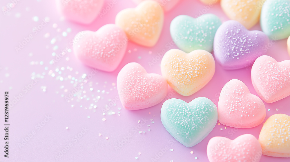 Fototapeta premium pastel heart pills in sugar candy, medicine athmsphere