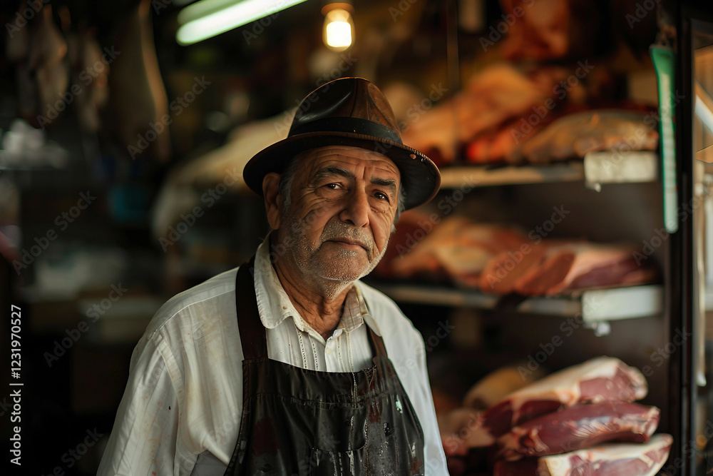 Generative AI Image of Butcher in Supermarket Meat Department with Fresh Cuts of Meat on Display Generative AI Image of Butcher in Supermarket Meat Department with Fresh Cuts of Meat on Display