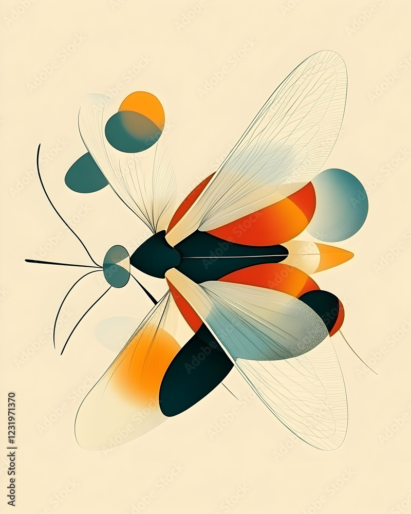 Abstract insect illustration, artistic design, beige background, nature theme, for graphic design Abstract insect illustration, artistic design, beige background, nature theme, for graphic design