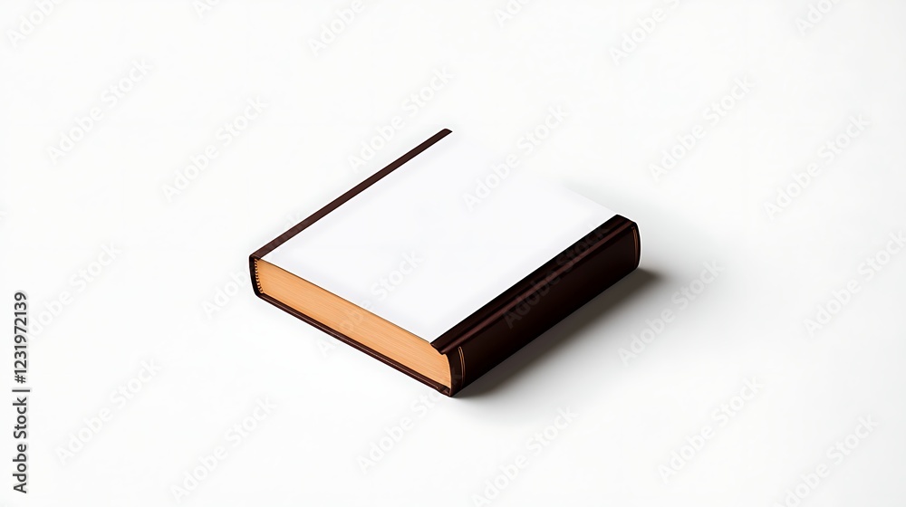 Closed Book with Blank White Cover, Brown Binding, Isolated on White Background Closed Book with Blank White Cover, Brown Binding, Isolated on White Background